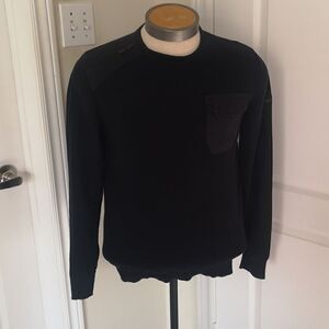 Dissident Men Crew-Neck  Knitted Logo Sweater Medium Navy Blue